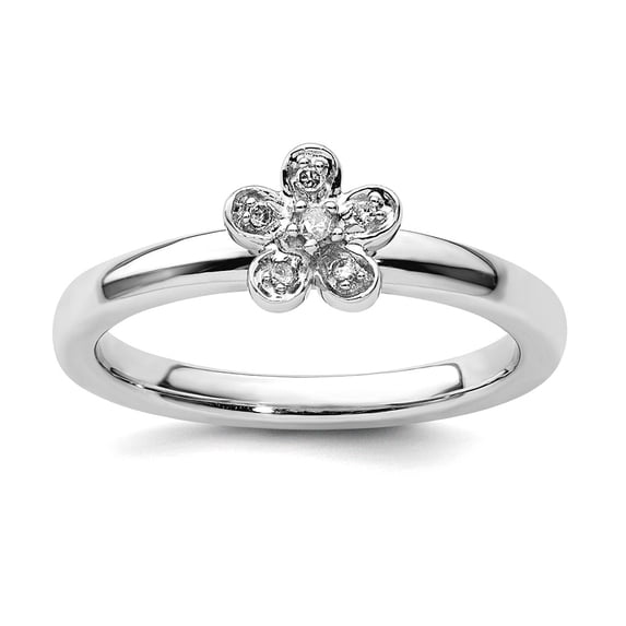 925 Sterling Silver Polished Prong set Stackable Flower Diamond Ring Size 7 Stackable Ring for Women