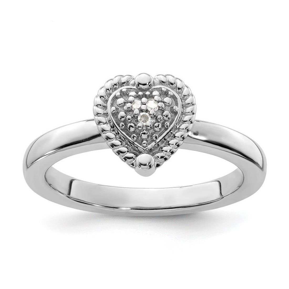 925 Sterling Silver Polished Prong set Stackable Love Heart Diamond ...