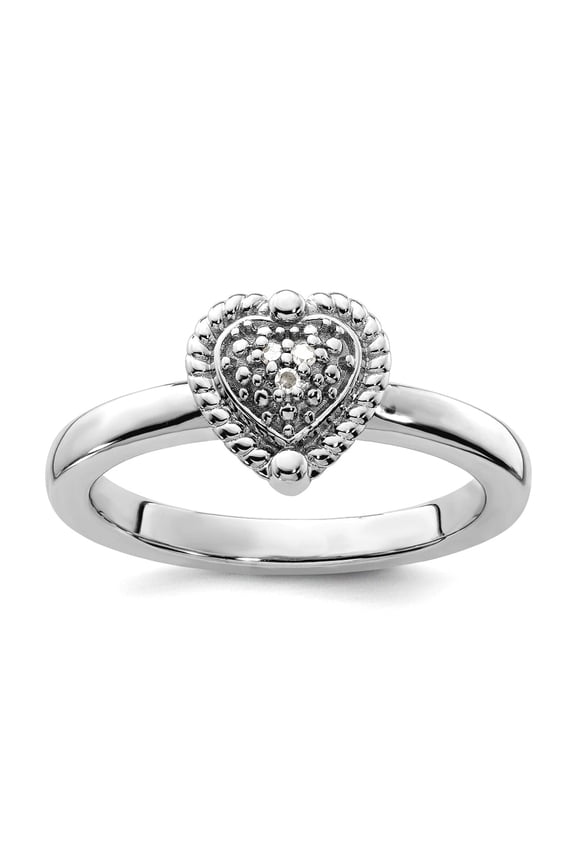 925 Sterling Silver Polished Prong set Stackable Love Heart Diamond Ring Size 9 Stackable Ring for Women