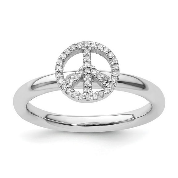 925 Sterling Silver Polished Prong set Stackable Peace Symbol Diamond Ring Size 10 - Stackable Ring for Women
