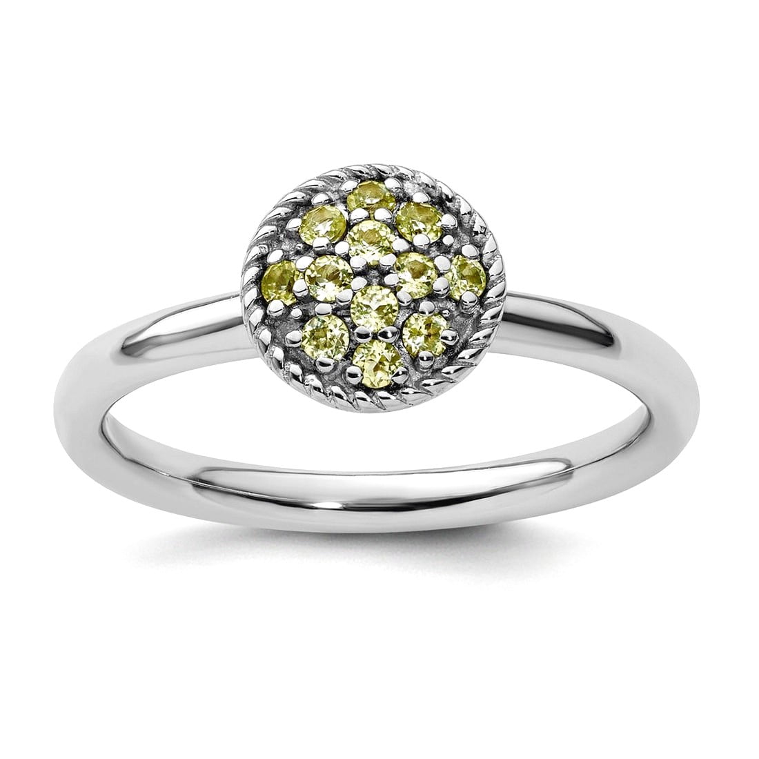 925 Sterling Silver Polished Prong set Stackable Peridot Rhodium Ring Size 10 Stackable Ring for Women