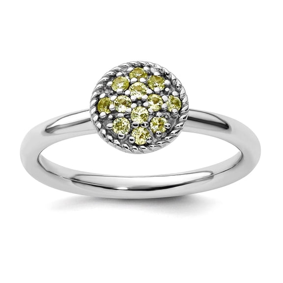 925 Sterling Silver Polished Prong set Stackable Peridot Rhodium Ring Size 5 Stackable Ring for Women
