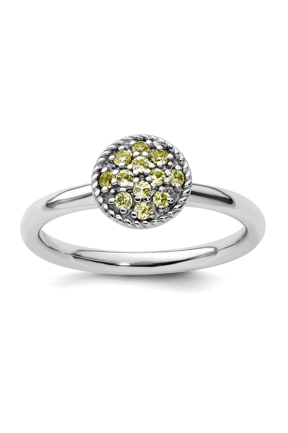 925 Sterling Silver Polished Prong set Stackable Peridot Rhodium Ring Size 5 Stackable Ring for Women
