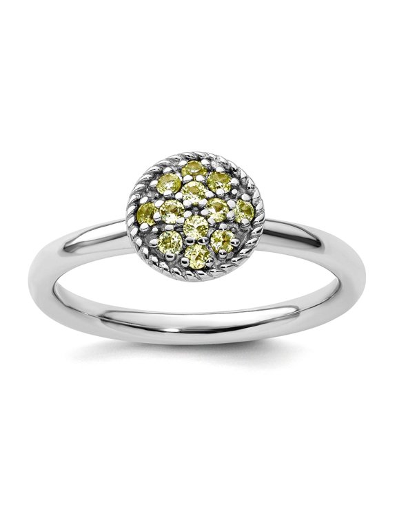 925 Sterling Silver Polished Prong set Stackable Peridot Rhodium Ring Size 8 Stackable Ring for Women