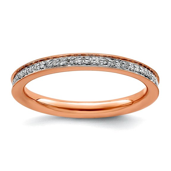 925 Sterling Silver Polished Prong set Stackable and Diamonds Pink Plated Ring Size 9-Stackable-Ring for Women