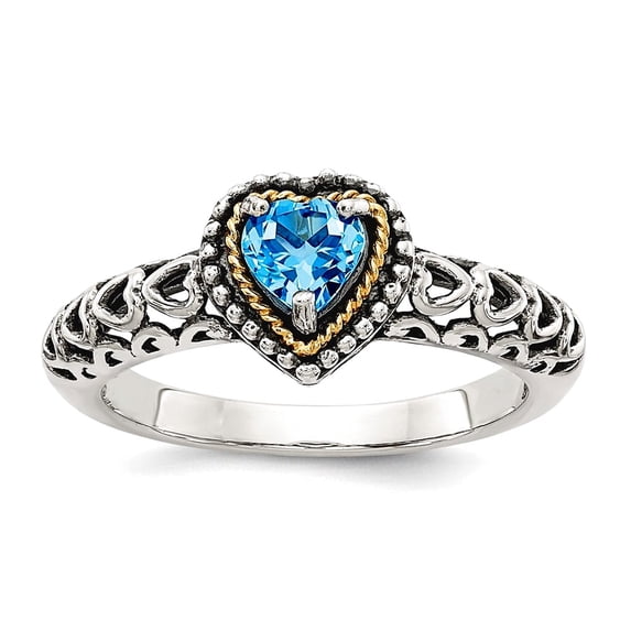 925 Sterling Silver Polished Oxidized Prong set With 14k Blue Topaz Ring Size 8 Ring for Women