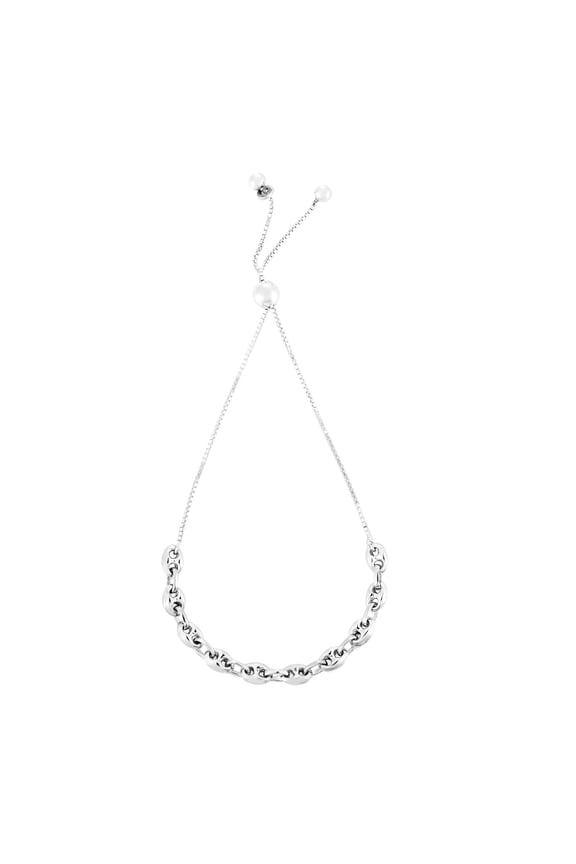 925 Sterling Silver Polished Puffed Mariner Chain Friendship Bracelet With Drawstring Clasp 9.25 Inch Link Bracelet for