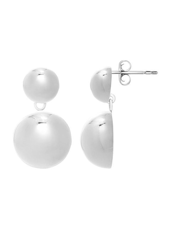 925 Sterling Silver Polished Puffed Round Double Button Drop Earrings With Push Back Clasp Items Has Rhodium Plating Dan