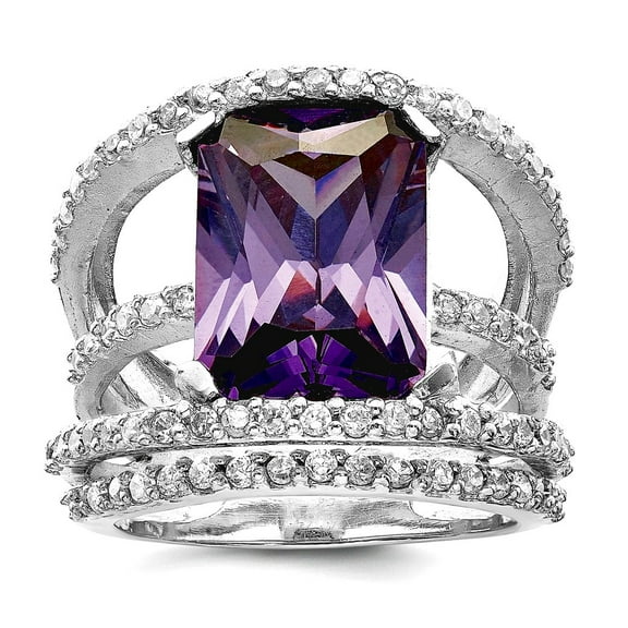 925 Sterling Silver Polished Purple and Clear Cubic Zirconia Ring Size 6 Ring for Women