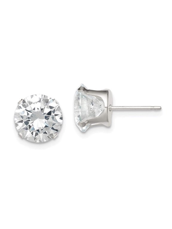 Sterling Silver 9mm Round Snap Set Cubic Zirconia Stud Earrings