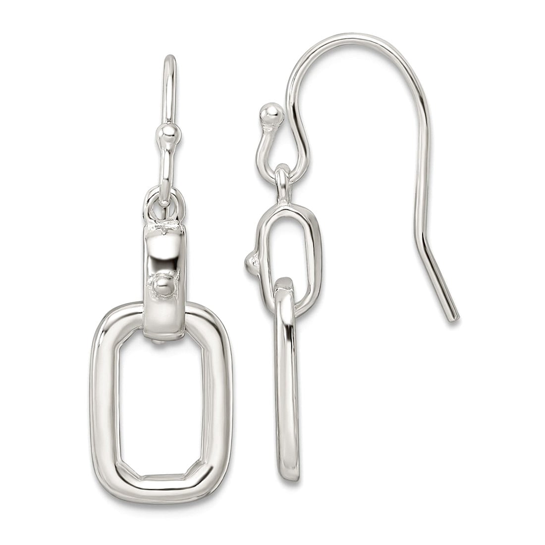 925 Sterling Silver Polished Rectangle Link Dangle Shepherd Hook Earrings 25.25x8.75mm Wide Dangle Earring for Women