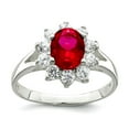 thumbnail image 1 of 925 Sterling Silver Polished Red Oval Cubic Zirconia Cluster Ring Size 7 Ring for Women, 1 of 2