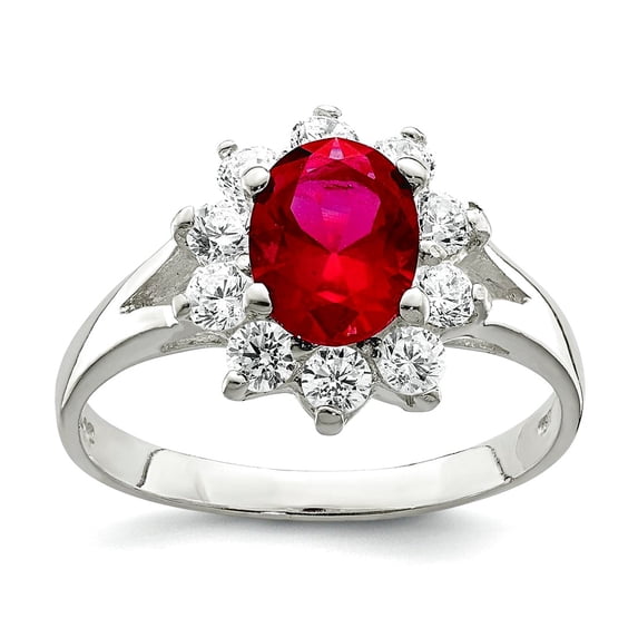 925 Sterling Silver Polished Red Oval Cubic Zirconia Cluster Ring Size 7 Ring for Women