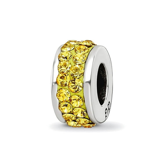 925 Sterling Silver Polished Reflections Gold Double Row Crystal Bead Charm 10.91x4.55mm Wide Pendant Necklace for Women