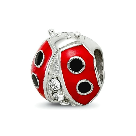 925 Sterling Silver Polished Reflections Ladybug With Crystal Bead Charm 10x10.00mm Wide Pendant Necklace for Women