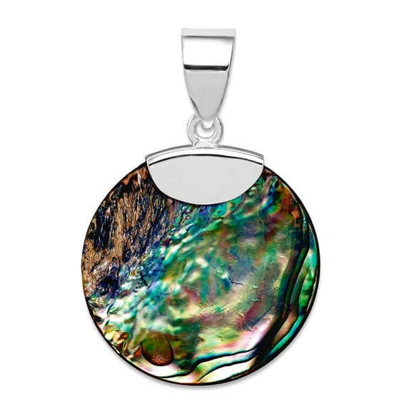 925 Sterling Silver Polished Reversible Round Abalone Pendant Necklace 34x22mm Wide Pendant for Women