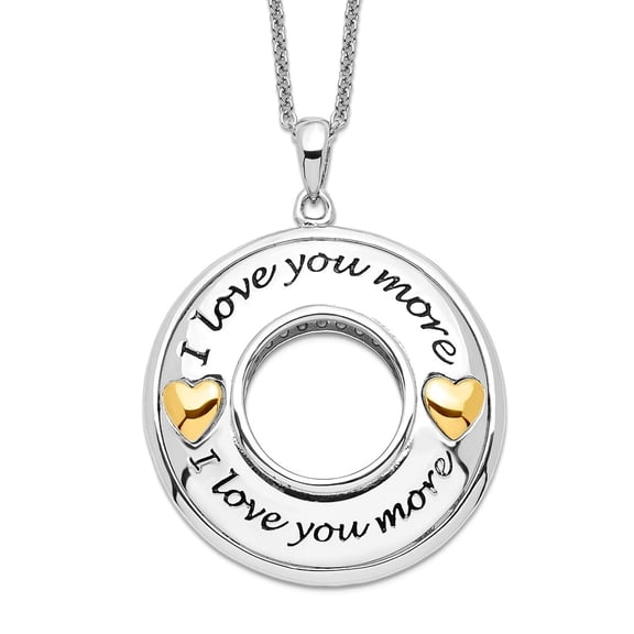 925 Sterling Silver Polished Reversible Spring-Ring Gold Plated Oxidized Cubic Zirconia I Love You More 18in. Necklace P