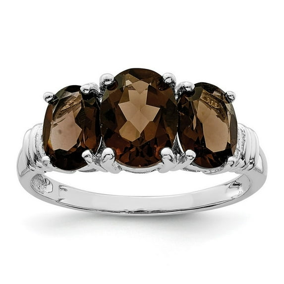 925 Sterling Silver Polished Rhodium 3 Pear Smokey Quartz and Diamond Ring Size 7 Measures 3mm Wide - Ring for Women