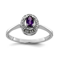 925 Sterling Silver Polished Rhodium Amethyst and Diamond Ring Size 6 2mm Wide Ring for Women