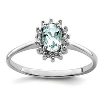 925 Sterling Silver Polished Rhodium Aquamarine Diamond Ring Size 6 2mm Wide Ring for Women