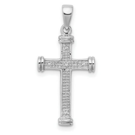 925 Sterling Silver Polished Rhodium Diamond Religious Faith Cross Pendant Necklace Measures 29x13mm Wide - Pendant for