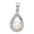 thumbnail image 1 of 925 Sterling Silver Polished Rhodium Freshwater Cultured Pearl and Diamond Pendant Necklace Measures 22x10mm Wide - Pend, 1 of 2