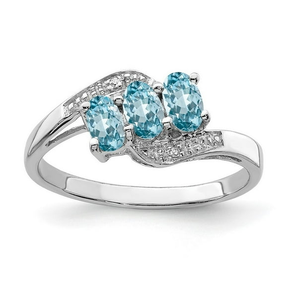 925 Sterling Silver Polished Rhodium Light Swiss Blue Topaz and Diamond Ring Size 8 Measures 2mm Wide - Ring for Women