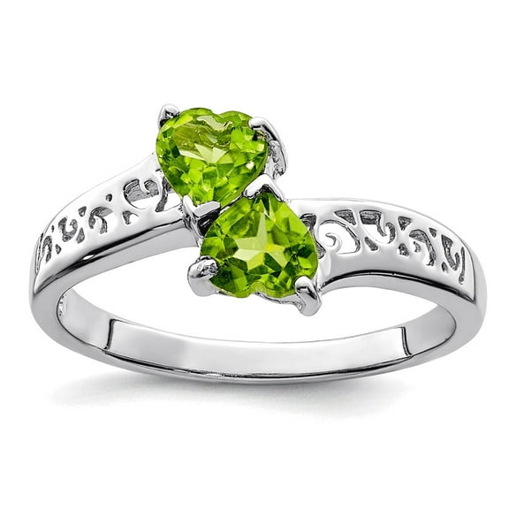 925 Sterling Silver Polished Rhodium Peridot Love Heart Ring Size 6 2mm Wide Statement Ring for Women