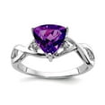 thumbnail image 1 of 925 Sterling Silver Polished Rhodium Plated Amethyst White Topaz Trillion Ring Size 9 2mm Wide Ring for Women, 1 of 2