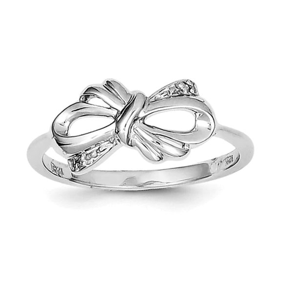 925 Sterling Silver Polished Rhodium Plated Diamond Bow Ring Size 6 2mm Wide Ring for Women