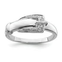 925 Sterling Silver Polished Rhodium Plated Diamond Buckle Ring Size 6 - .010 dwt - Ring for Women