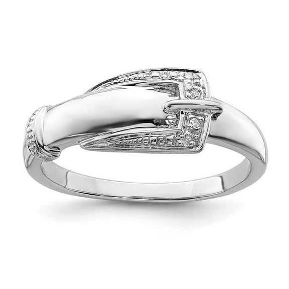 925 Sterling Silver Polished Rhodium Plated Diamond Buckle Ring Size 6 - .010 dwt - Ring for Women