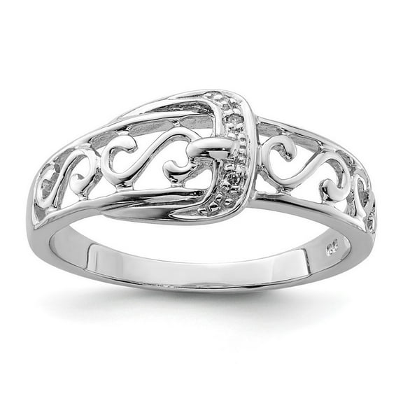 925 Sterling Silver Polished Rhodium Plated Diamond Buckle Ring Size 6 - .010 dwt - Ring for Women