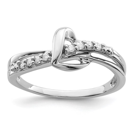 925 Sterling Silver Polished Rhodium Plated Diamond Love Heart Ring Size 6 Measures 2mm Wide - Ring for Women