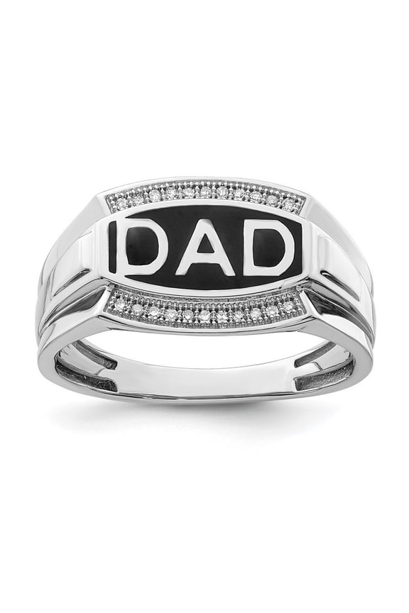 925 Sterling Silver Polished Rhodium Plated Diamond Mens Dad Ring Size 10 - .08 dwt - Ring for Men
