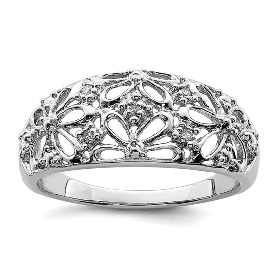 925 Sterling Silver Polished Rhodium Plated Diamond Ring Size 7 2mm Wide Ring for Women - .03 dwt