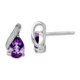 thumbnail image 1 of 925 Sterling Silver Polished Rhodium Plated Diamond and Amethyst Post Earrings 11x7mm Wide Stud Earring for Women, 1 of 2