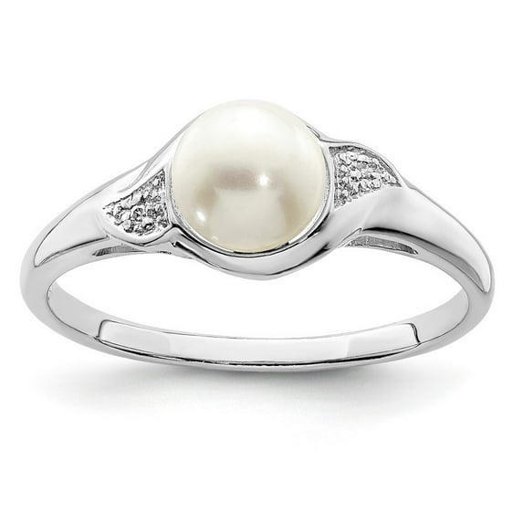 925 Sterling Silver Polished Rhodium Plated Diamond and Freshwater Cultured Pearl Ring Size 9 - Ring for Women