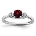 thumbnail image 1 of 925 Sterling Silver Polished Rhodium Plated Diamond and Garnet Round Ring Size 7 Measures 2mm Wide - Ring for Women, 1 of 2