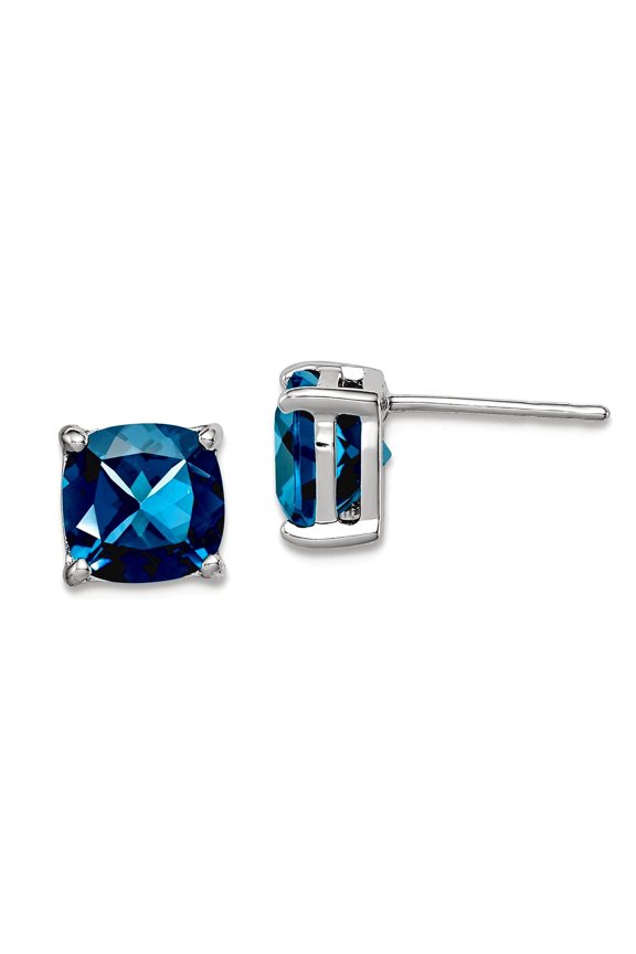 925 Sterling Silver Polished Rhodium Plated London Blue Topaz Post Earrings 7x7mm Wide Stud Earring for Women