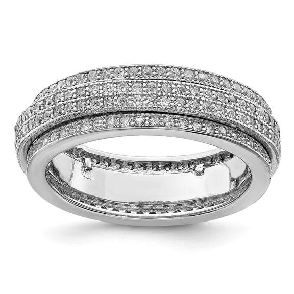 925 Sterling Silver Polished Rhodium-plated Pav� Eternity Motion Ring Size 6