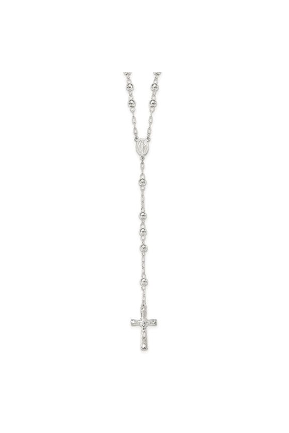 925 Sterling Silver Polished Rosary Necklace