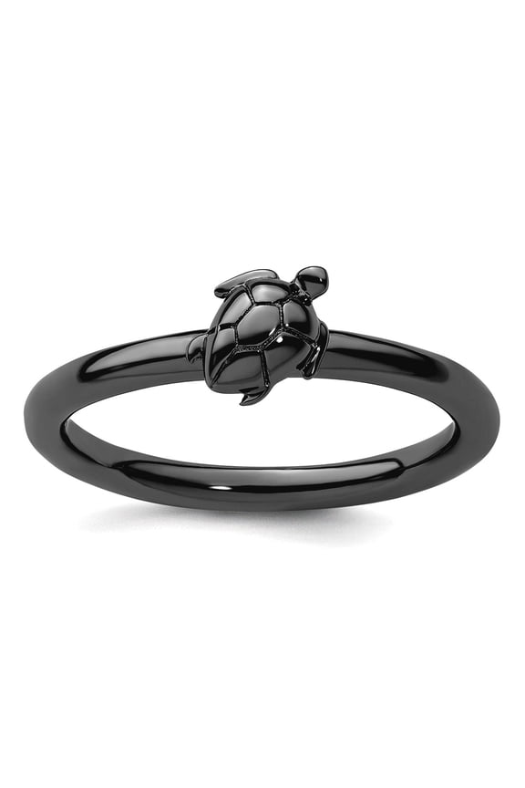 925 Sterling Silver Polished Ruthenium plating Stackable Black Plated Turtle Ring Size 10 Stackable Ring for Women