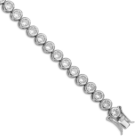 925 Sterling Silver Polished Safety bar Box Catch Closure Cubic Zirconia Bracelet 7.25 Inch Box Clasp 6mm Wide Link Brac