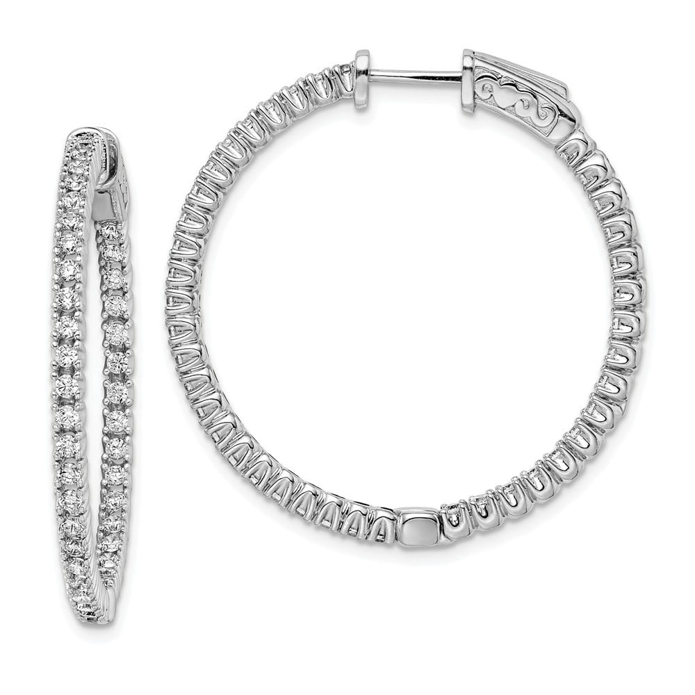 Silver with popular Rhodium Finish Hoop Earring with Hinged Clasp