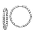 thumbnail image 1 of 925 Sterling Silver Polished Safety clasp Rhodium Plated With Cubic Zirconia Hinged Hoop Earrings 36x37mm Wide 4mm Hoop, 1 of 2