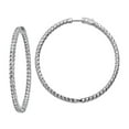thumbnail image 1 of 925 Sterling Silver Polished Safety clasp Rhodium Plated With Cubic Zirconia Hinged Hoop Earrings 52x52mm Wide 3mm Hoop, 1 of 2