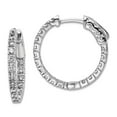 thumbnail image 1 of 925 Sterling Silver Polished Safety clasp Rhodium Plated With Cubic Zirconia Hinged Hoop Earrings 18x19mm Wide 2mm Hoop, 1 of 2