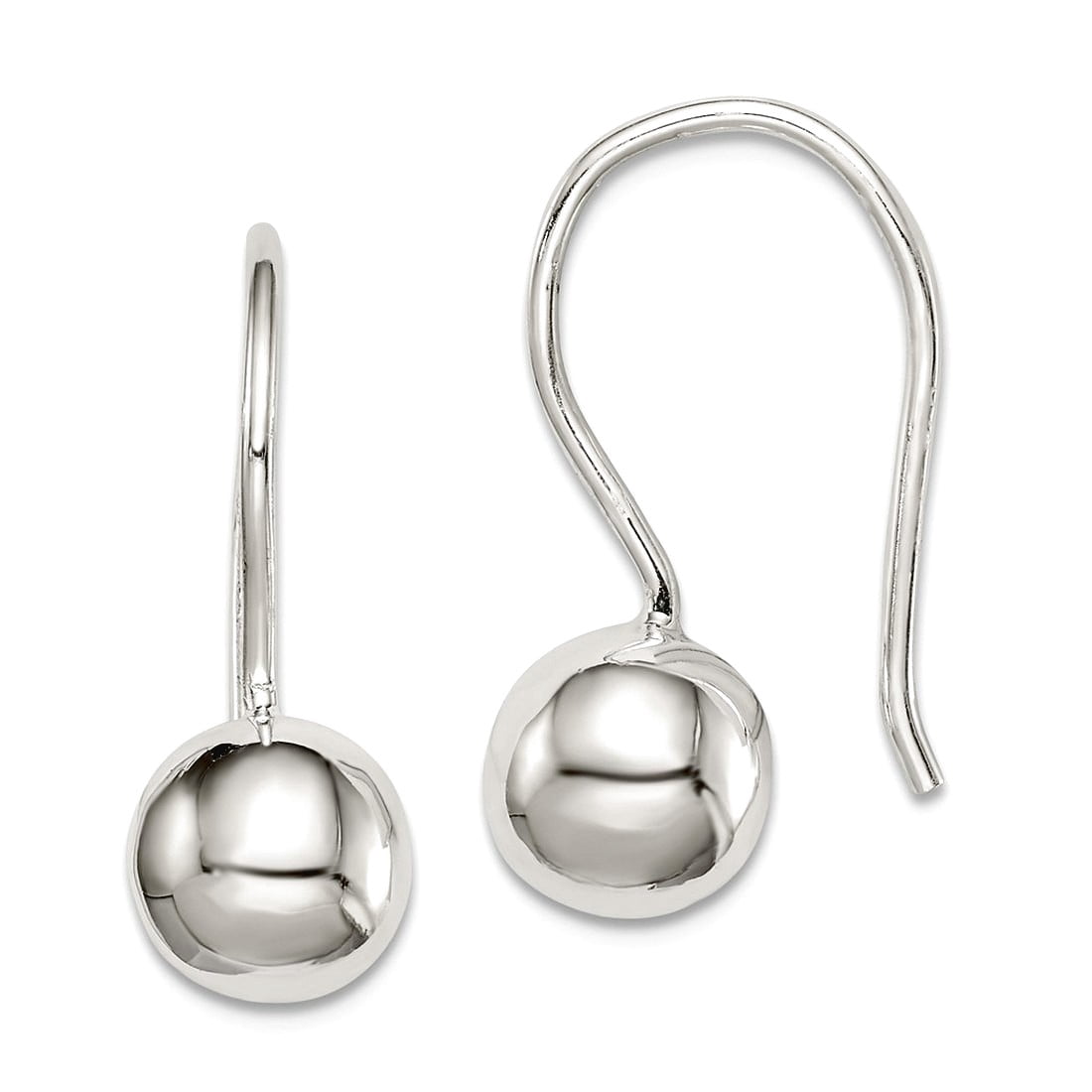 925 Sterling Silver Polished Shepherd hook 8mm Ball Earrings 17x8mm Wide Ball Earring for Women