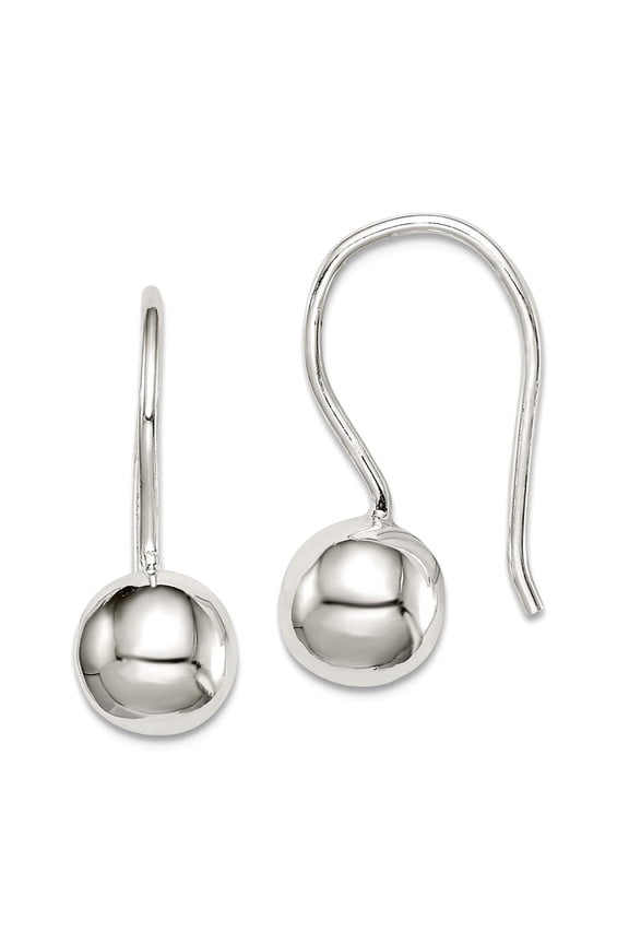 925 Sterling Silver Polished Shepherd hook 8mm Ball Earrings 17x8mm Wide Ball Earring for Women
